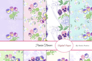 Digital Paper with Pansies Flowers
